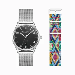 New Set Code TS schwarze Uhr und buntes Grafikmusterarmband Damen Uhren|Damenuhren